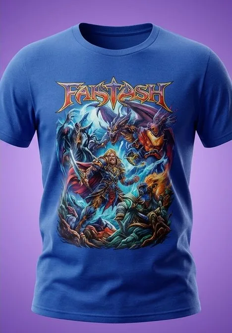 Magic Edit: a fantasy print on a blue t-shirt